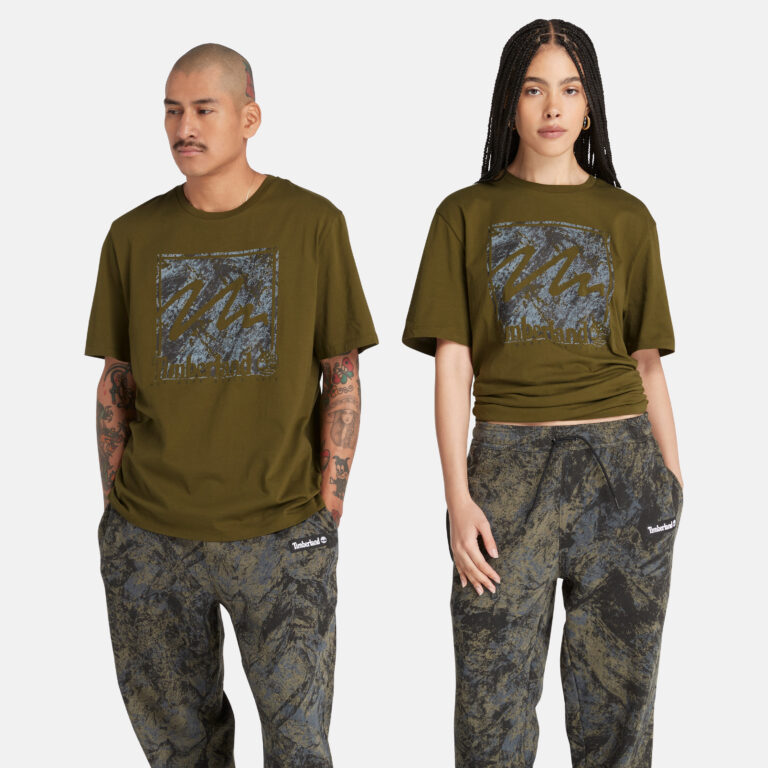 All Gender Short Sleeve Mountains Camo Printed Stack Logo T-Shirt